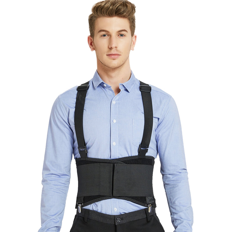 Neotech Care Back Support Belt With Removable Straps And Trouser Clips - Lumbar Support - Adjustable, Lightweight, Breathable - Shoulder Straps - Work - Black (M) - NewNest Australia
