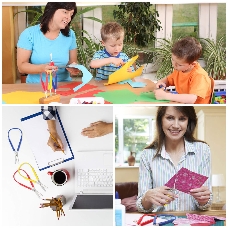 Handi Stitch 6 Pack 20cm/8 inches Adaptive Easy Grip Loop Scissors - Right & Left Hand Use - Squeeze Design Handles for Small Hands & Special Needs - Easy Self Opening Scissors for Children & Adults - NewNest Australia