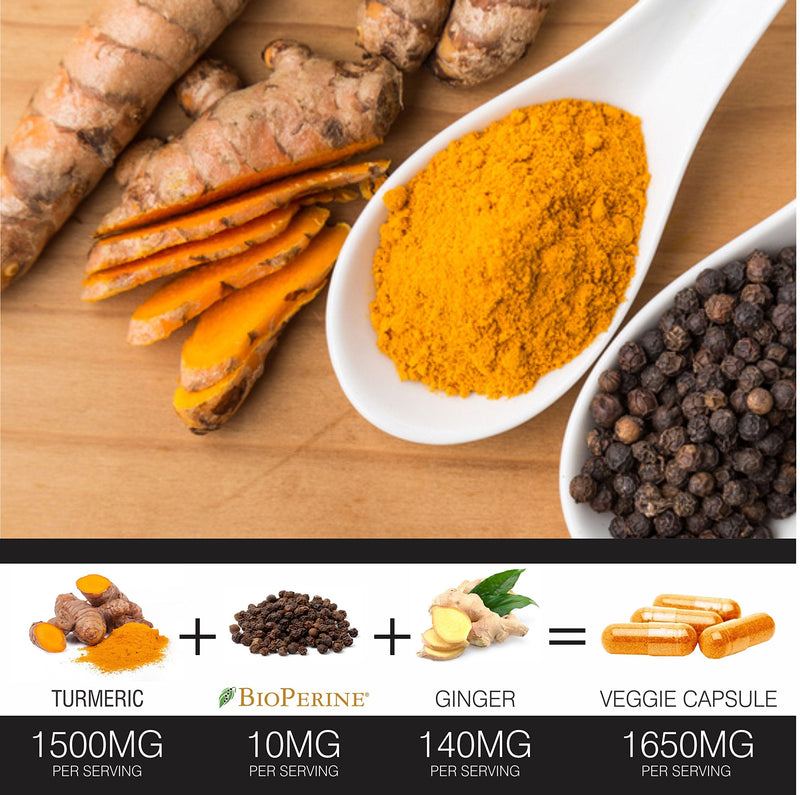 Turmeric Curcumin with BioPerine Black Pepper and Ginger - Made in USA - 120 Vegetarian Capsules for Advanced Absorption, Cardiovascular Health, Joints Support and Anti Aging Supplement - NewNest Australia