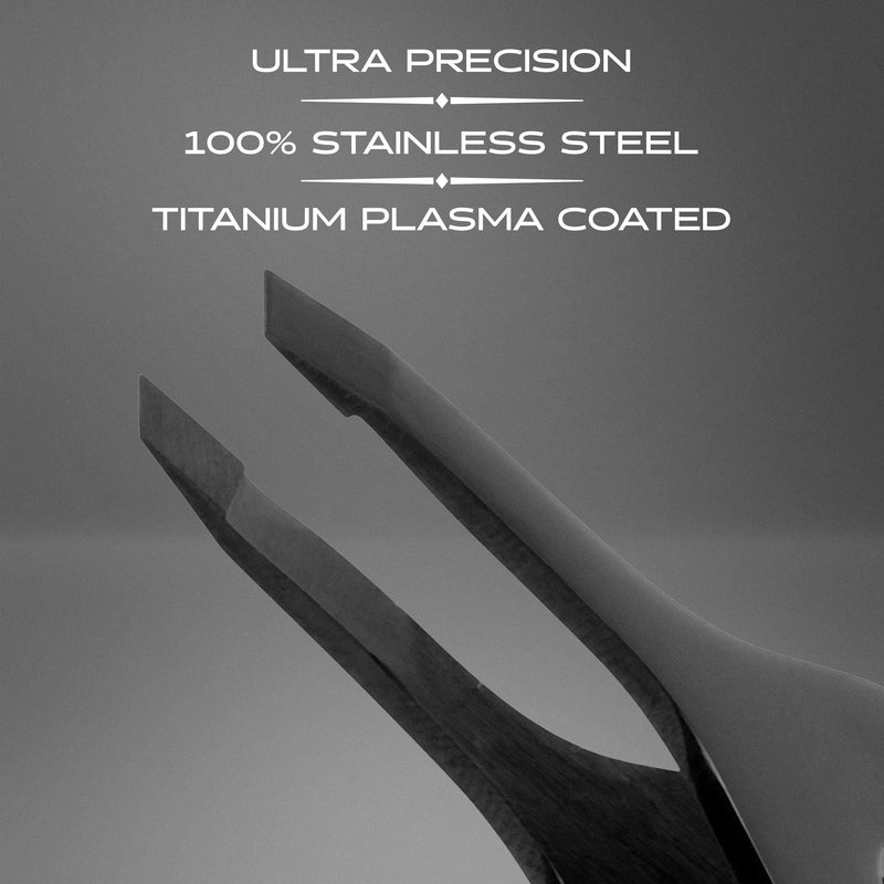 BRV MEN Wide Grip Slant Tweezers - Titanium Plated German Stainless Steel - Perfectly Aligned Slanted Tips for Precision - Professional Tweezers for Eyebrows and Nose/Ear/Facial Hair - 9.6 cm (Black) Black - NewNest Australia