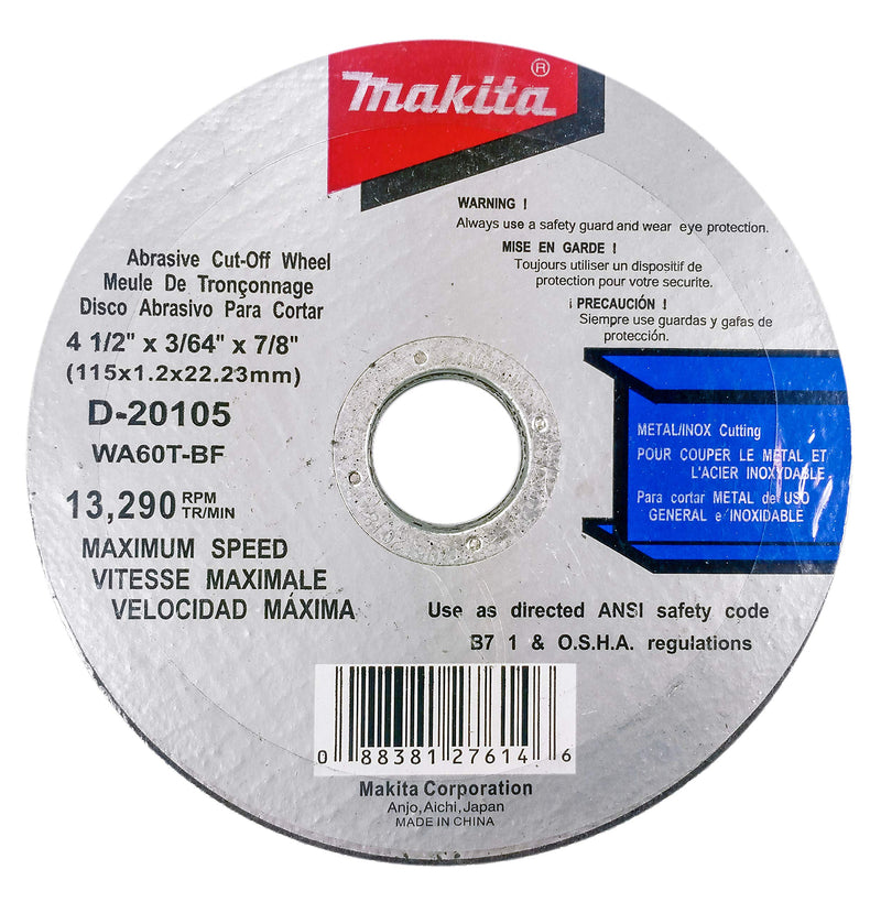 Makita 5 Pack - 4.5" Cut Off Wheels For 4.5" Grinders - Aggressive Cutting For Metal & Stainless Steel/INOX - 4-1/2" x .045" x 7/8-Inch - NewNest Australia