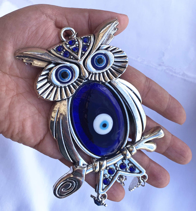 NewNest Australia - Betterdecor Turkish Blue Evil Eye with Lucky Owl Amulet Hanging Ornament (with a Pouch) (Blue-001) 