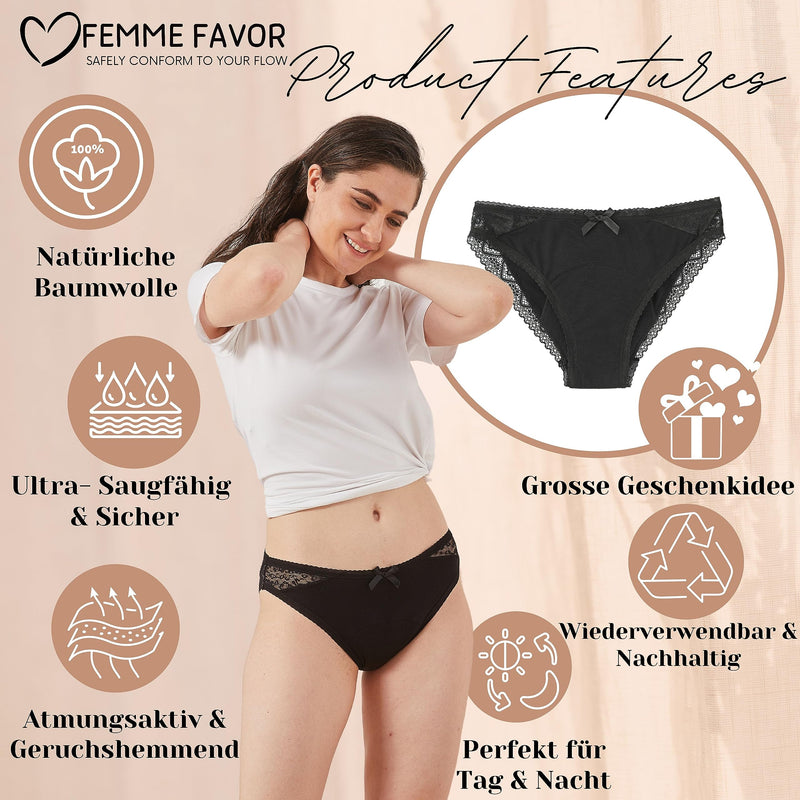 Femme Favor Period Underwear - Set Of 3 Women'S Panties, Cotton Women'S Underwear For Heavy Menstruation - Menstrual Underwear Set Including Wash Bag, Also Suitable For Girls - NewNest Australia