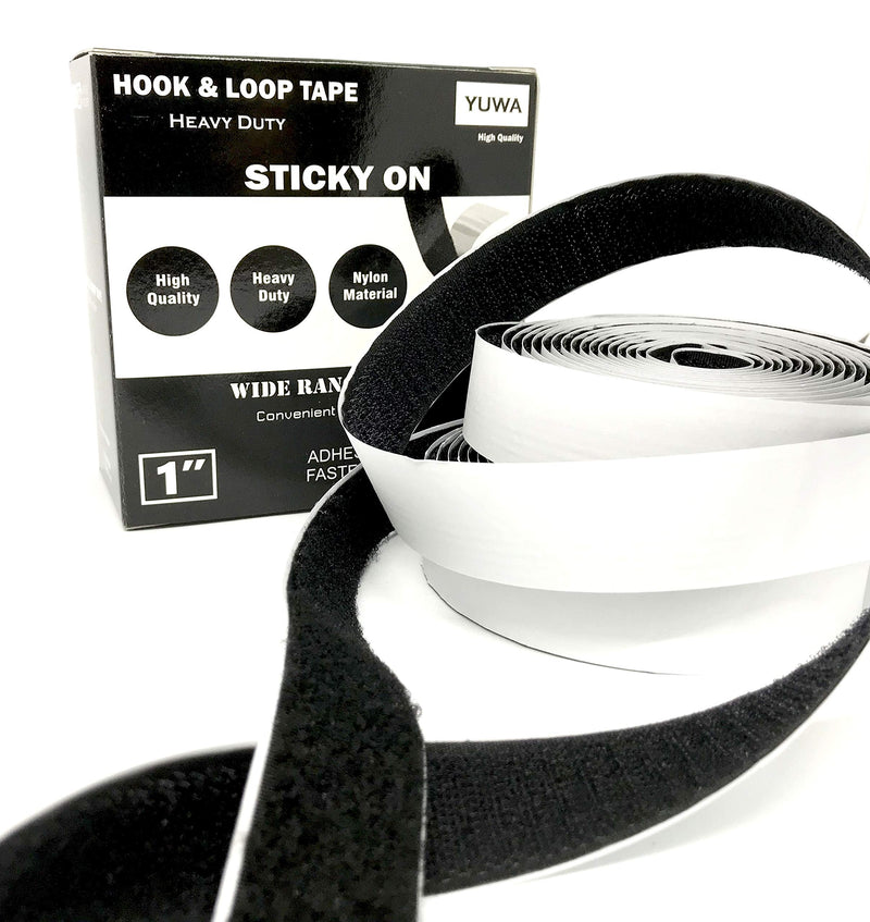 Yuwa 1 Inch Black Hook and Loop Magic Tape Self Adhesive Sticky Back Fastener Nylon Heavy Duty for DIY Craft (15 Feets) (Black) - NewNest Australia