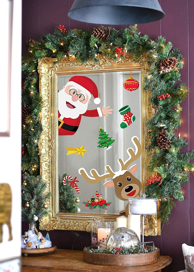 314 PCS 12 Sheets Christmas Window Clings Snowflake Decorations - Winter Wonderland Xmas Party Supplies - Santa Claus Elf Reindeer Peeking Decals - NewNest Australia
