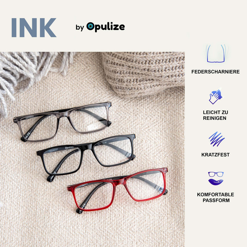 OPULIZE Ink Reading Glasses Pack of 5 Large Rectangular Frame Spring Hinges Scratch Resistant Men Women RRRRR4-11177 Black Blue / Gray Black +1.50 Diopter Single - NewNest Australia