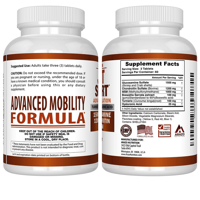 Glucosamine Chondroitin Turmeric Msm Boswellia - Joint Support Supplement for Relief 180 Tablets - Arazo Nutrition - NewNest Australia
