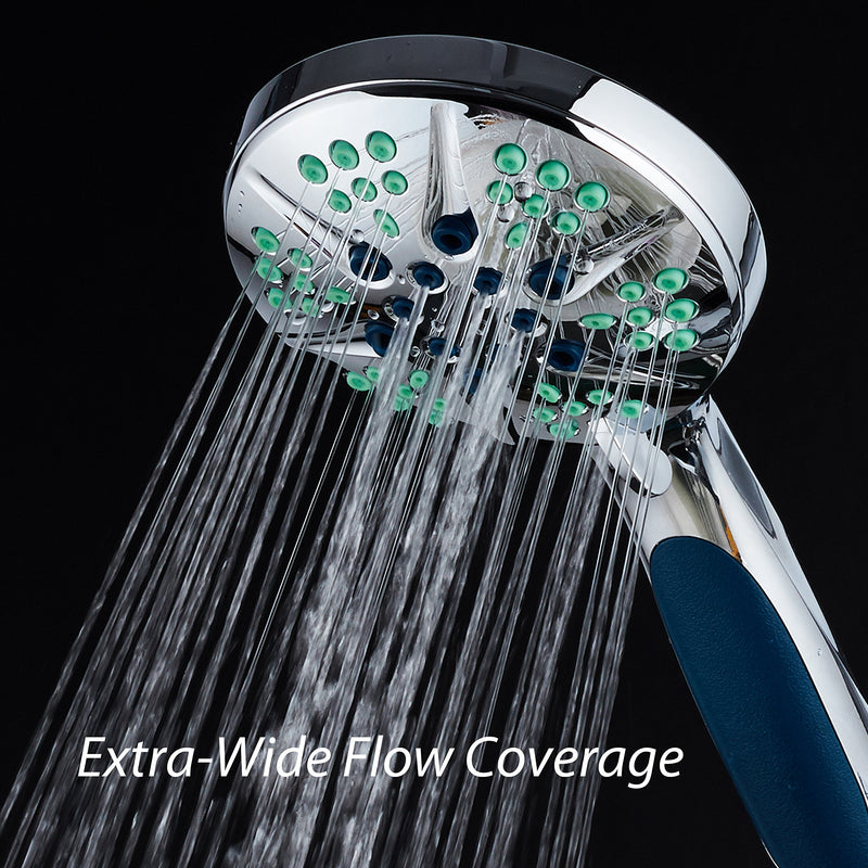 Hotel Spa Notilus Antimicrobial High Pressure Luxury Hand Shower - 6 Settings, Antimicrobial Anti-Clog Nozzles and Grip, Metal Fittings, Stainless Steel Hose / All-Chrome Finish / Top American Brand - NewNest Australia