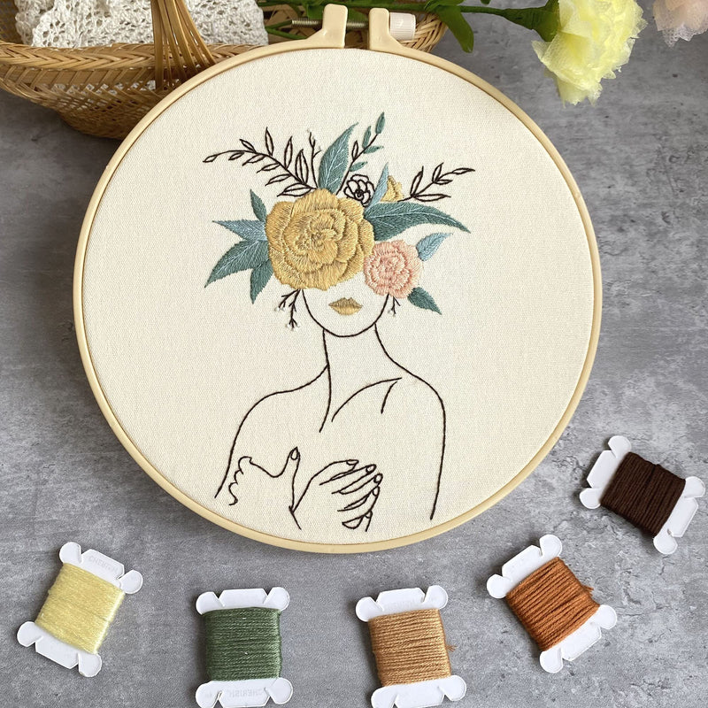 Harimau 3 in Beginner Embroidery Kit,Floral Plant Pattern,Cross Stitch Kits , Including Stamped Embroidery Cloth with 3 Embroidery Hoops, Color Threads and Embroidery Kits beige - NewNest Australia