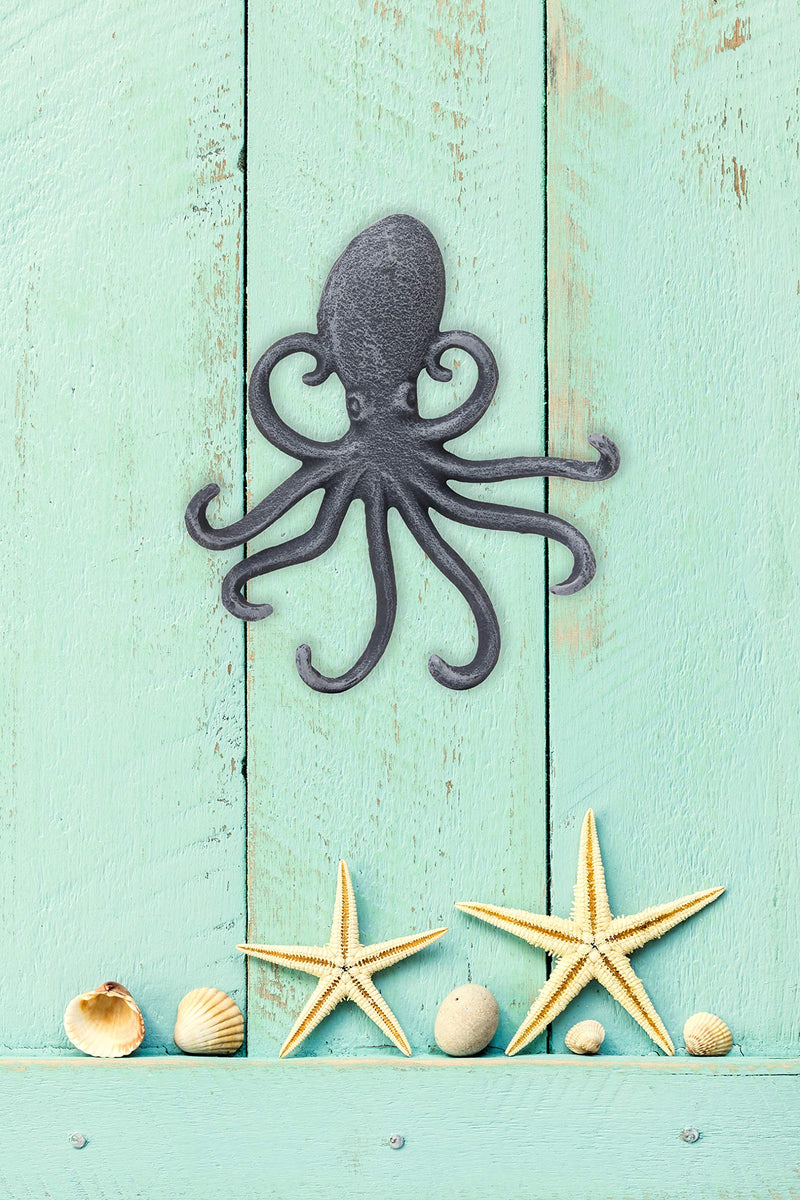 NewNest Australia - Stonebriar Cast Iron Octopus Decorative Wall Hook, Unique Nautical Design, Multiple Hooks , Silver 