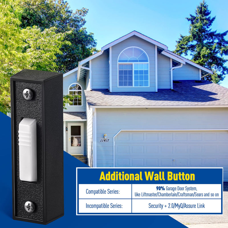 Universal Garage Door Opener Switch, 41A4166 Wired Lighted Wall Mounted Doorbell Push Button, Black Finish with White Center Button - NewNest Australia