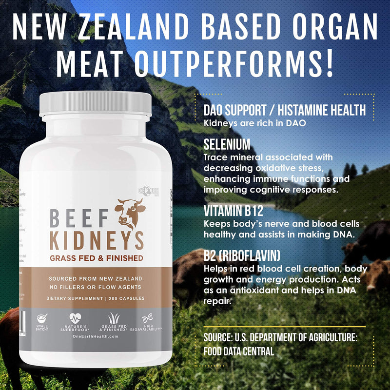 Grass Fed Beef Kidney Supplement - (200 Count) New Zealand Sourced for Kidney Support and DAO Health - NewNest Australia