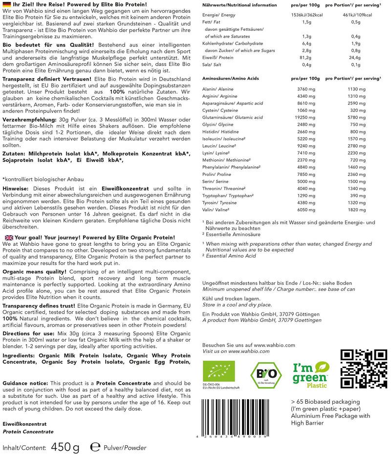 'Wahbio 100% Organic Protein Pure Neutral Taste 4 Components | Whey Protein Powder/Casein/Egg/Soy/Organic Protein Powder No Sugar/Sweetener Additives | Aspartame Free And Xanthan Free, , , - NewNest Australia