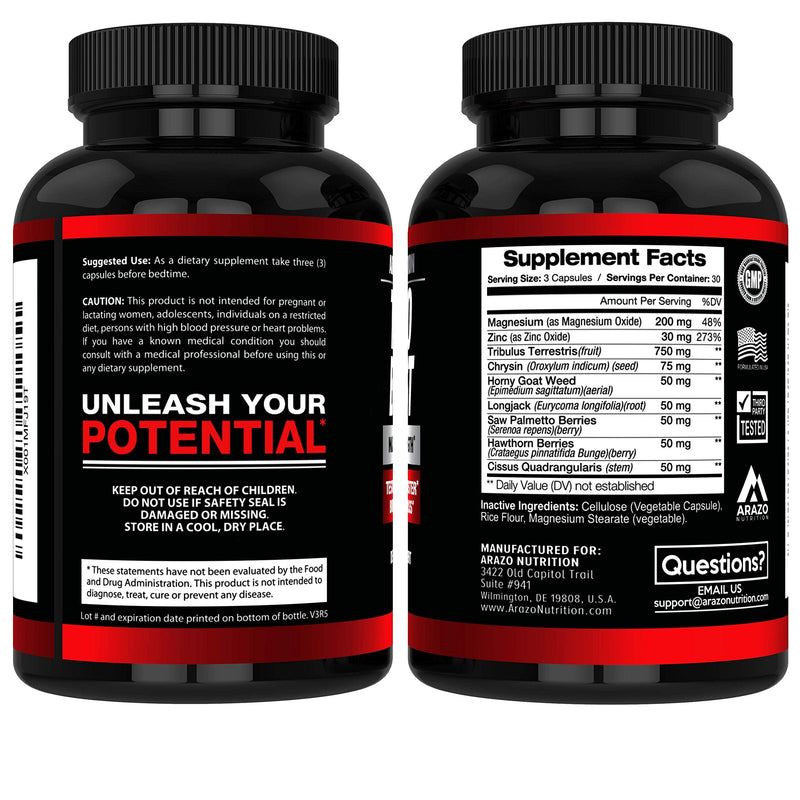 TestoBoost Test Booster Supplement - Potent & Natural Herbal Pills - Boost Muscle Growth - Tribulus, Horny Goat Weed, Hawthorn, Zinc, Minerals - Arazo Nutrition - NewNest Australia