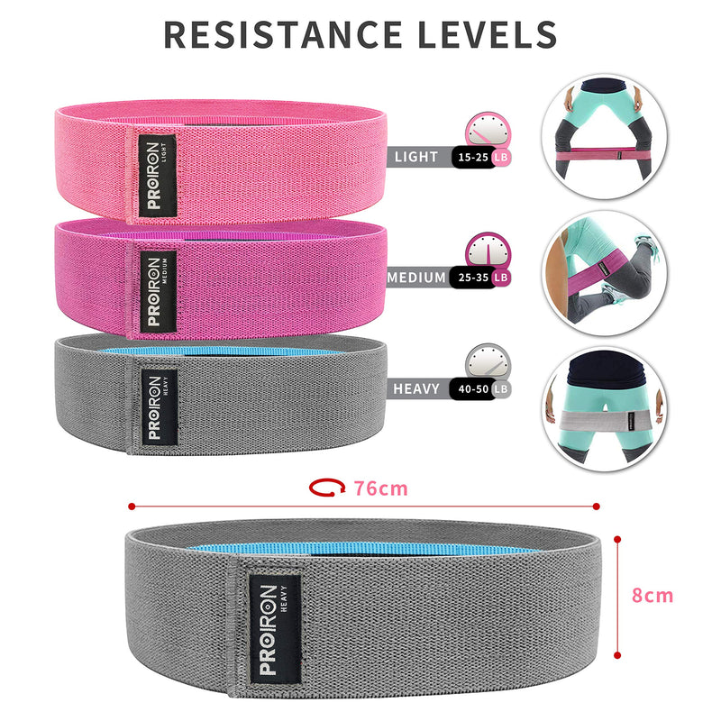 PROIRON Fabric Exercise Resistance Bands for Women Leg Glute Workout, Non-Slip Booty Bands Resistance Loops, Yoga Pilates Training #4-Set of 3 (light+medium+heavy) - NewNest Australia