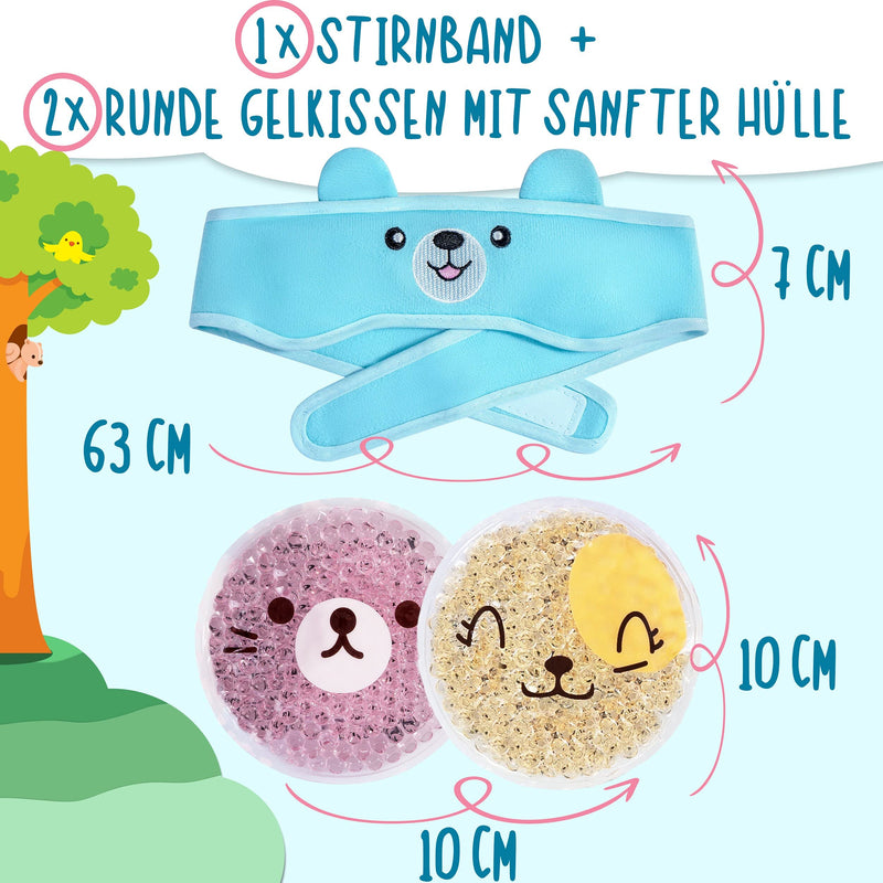 Icehof Children'S Cooling Pads Set With Motifs - Headband With Velcro Closure Cover Soft Fabric Gel Cool Pack Cooling Pad - Bruising Swelling Burning (Bear & Cats) - NewNest Australia