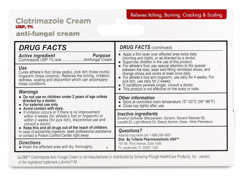 (5 pack) Globe Clotrimazole Antifungal Cream 1% (1 oz) Relieves the itching, burning, cracking and scaling associated with fungal infections | Compare to the Name Brand Active Ingredient - NewNest Australia