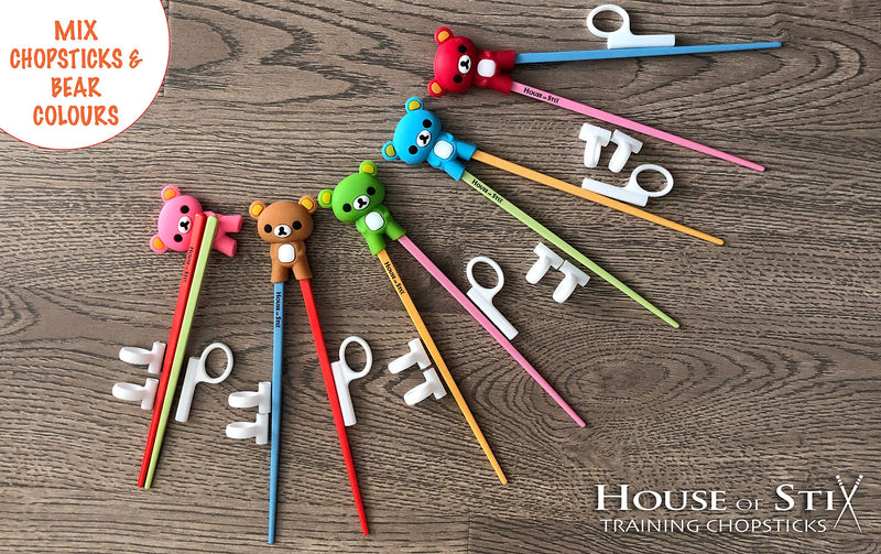 NewNest Australia - House of Stix Training chopsticks for kids teens adults and beginners - 5 Pairs premium quality chopstick set with attachable learning chopstick helper - right or left handed 