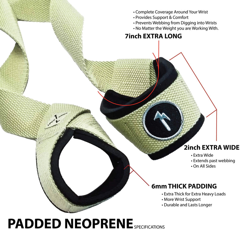 LOCK-WOOD Weightlifting Wrist Support Straps Lift Heavier & Secure Your Grip Desert Green Large (6-9in wrists) with Male Logo - NewNest Australia