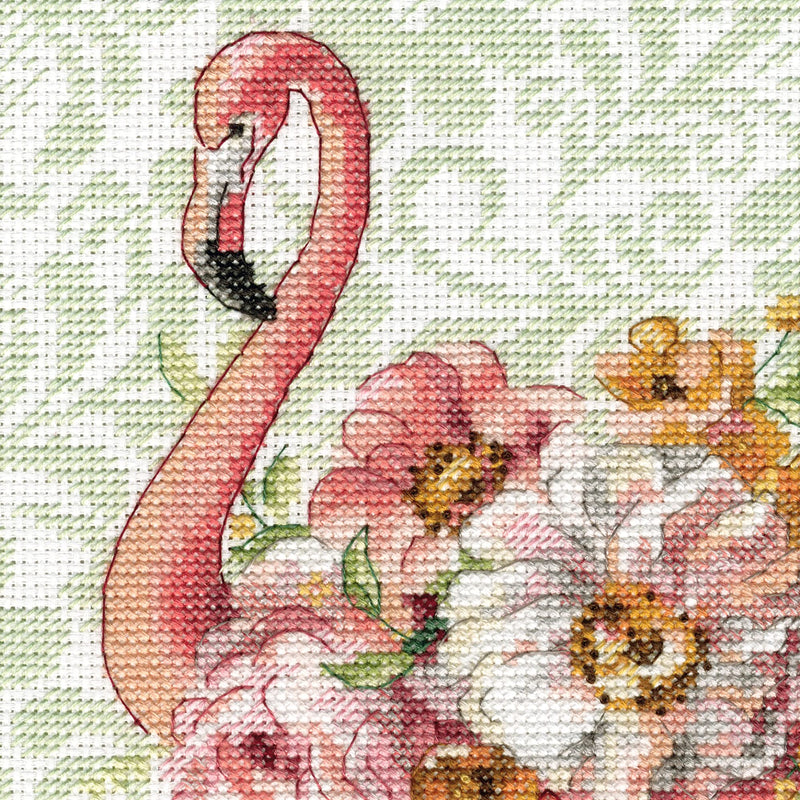 Dimensions Floral Flamingo Animal Cross Stitch Set, 9" x 12", 14 Count White Aida 4 Piece - NewNest Australia