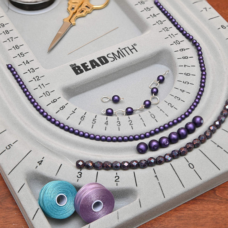 The Beadsmith Bead Board, Grey Flocked, 3 U-Shaped Channels, 6 Recessed Compartments, 9.5 x 13 inches, Design Boards for Creating Bracelets, Necklaces and Other Jewelry 28" - 3 Channel - NewNest Australia