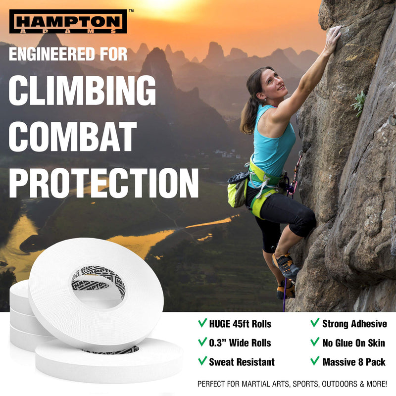 (8 Pack) White Finger Tape - Athletic Tape | 0.3” x 45 Feet - for Rock Climbing, BJJ Jiu Jitsu, Grappling, MMA, Crossfit and Martial Arts by Hampton Adams - NewNest Australia