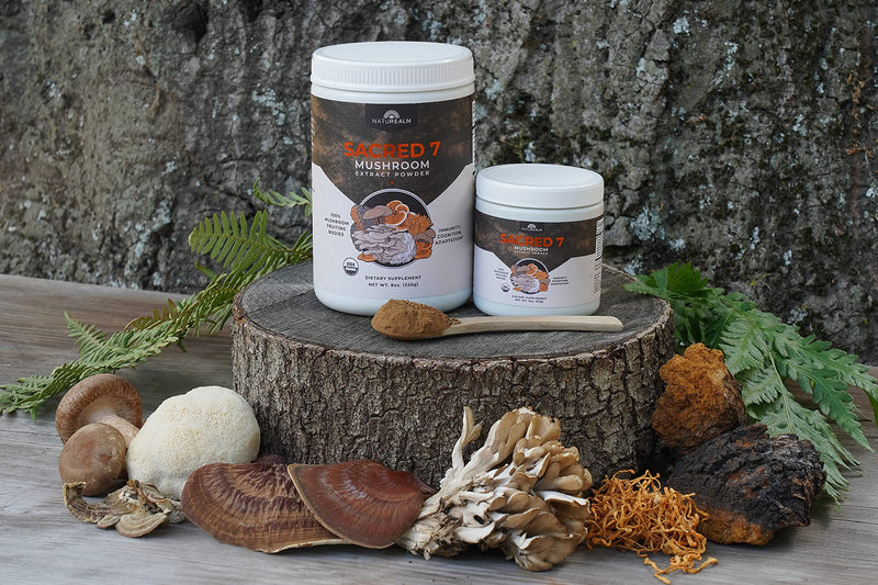 Sacred 7 Mushroom Extract Powder - USDA Organic - Lion's Mane, Reishi, Cordyceps, Maitake, Shiitake, Turkey Tail, Chaga - Supplement - Add to Coffee/Tea/Smoothies - Whole Mushrooms - No fillers 2 Ounce (Pack of 1) - NewNest Australia