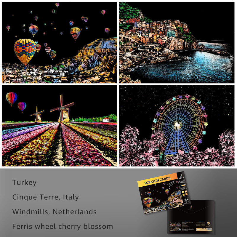Scratch Art for Teens & Adults, Rainbow Engraving Painting Landscape Scratchboard(A4) Crafts Set: 8 Sheets with 4 Tools - New York, Statue of Liberty, Golden Gate Bridge, Manarola (America/Europe) America / Europe - NewNest Australia