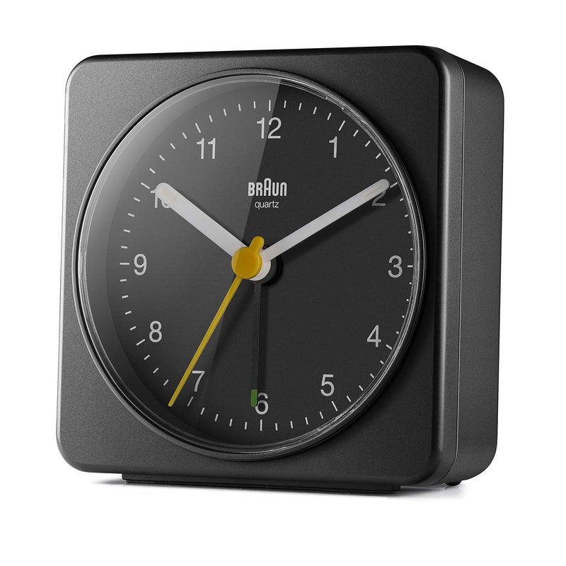 NewNest Australia - Braun Classic Analogue Alarm Clock with Snooze and Light, Quiet Quartz Sweeping Movement, Crescendo Beep Alarm in Black, Model BC03B. 
