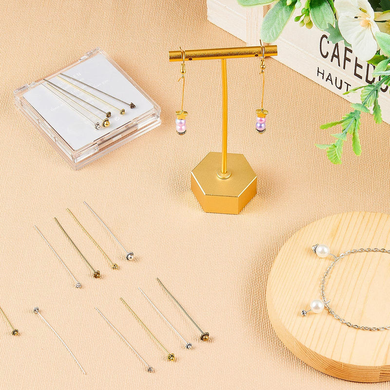 60 Pieces Jewelry Head Pins Flower Beads Ball Head Pins Needles Classical Flower Long Head Pins with Clear Box for Jewelry Making Earring Bracelet, 3 Colors (Chic Style) Chic Style - NewNest Australia