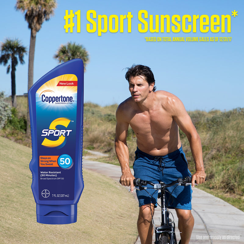 Coppertone SPORT Sunscreen Lotion Broad Spectrum SPF 50 Multipack (7 Fluid Ounce Bottle, Pack of 3) - NewNest Australia