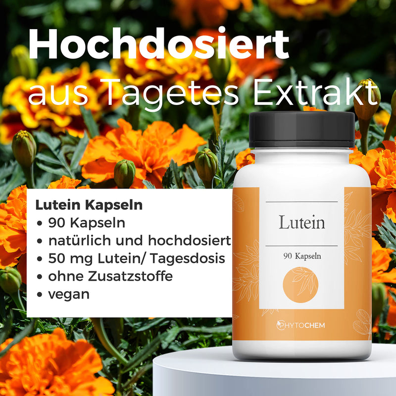 Phytochem Lutein 90 capsules, high dose with 50 mg of natural carotenoids per daily dose, vegan and without additives, 45 day supply. - NewNest Australia