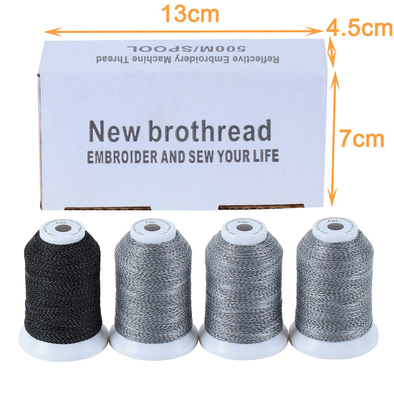 New brothread 4 Spools Reflective Embroidery Machine Thread (3 White +1 Black) 30WT 500M(550Y) Each Spool for Embroidery, Quilting and Sewing - NewNest Australia