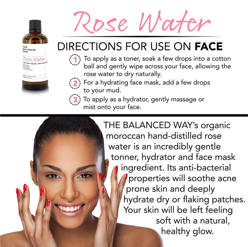 100% Pure & Organic Rose Water (100ml Glass Bottle) | Triple Distilled Premium Anti-Oxidant Rose Water Face Toner | Calms, Tones & Rehydrates | Gentle on Skin | Controls Excess Oil | Made in Morocco - NewNest Australia
