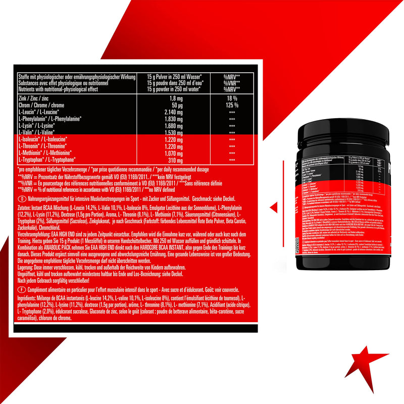 Eaa High End | Essential Amino Acids | Maximum Chemical Scope Of 277 | Whole 11,000 Mg Pure Eaa Per Serving | High Dose | Vegan | 500 G Powder | German Made | Fruit Punch - NewNest Australia
