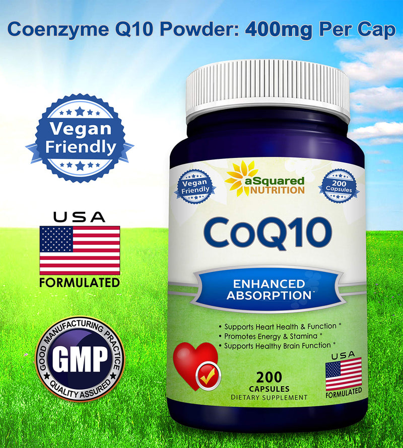 CoQ10 (400mg Max Strength, 200 Capsules) - High Absorption Vegan Coenzyme Q10 Powder - Ubiquinone Supplement Pills, Extra Antioxidant CO Q-10 Enzyme Vitamin Tablets, Coq 10 for Healthy Blood Pressure - NewNest Australia