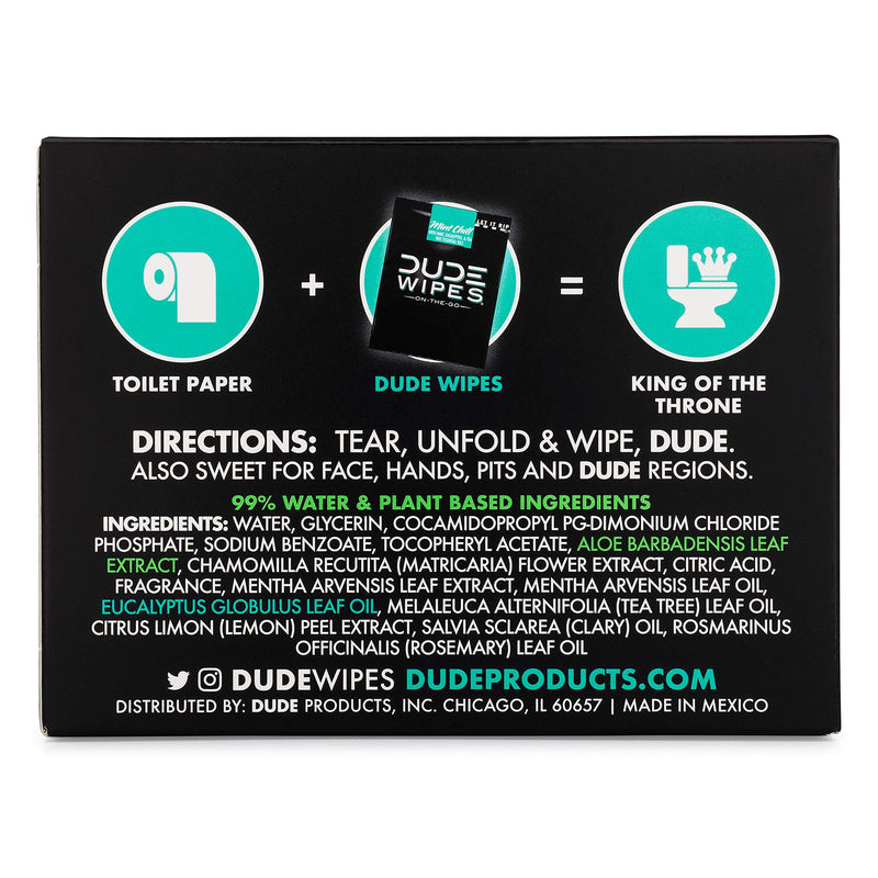 DUDE Wipes Flushable Wipes, Individually Wrapped Wet Wipes for Travel, Mint Chill Scent with Vitamin-E and Aloe, 30 On-The-Go singles - NewNest Australia