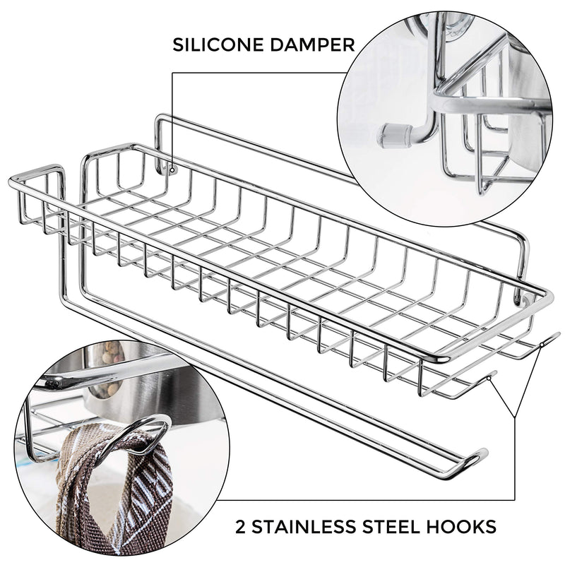 HASKO accessories Suction Cup Paper Towel Holder with Shelf and Hooks - Wall Mount Metal Roll Organizer - Tissue Roll Hanger for Bathroom & Kitchen - SUS 304 Stainless Steel Roll Holder - Chrome - NewNest Australia