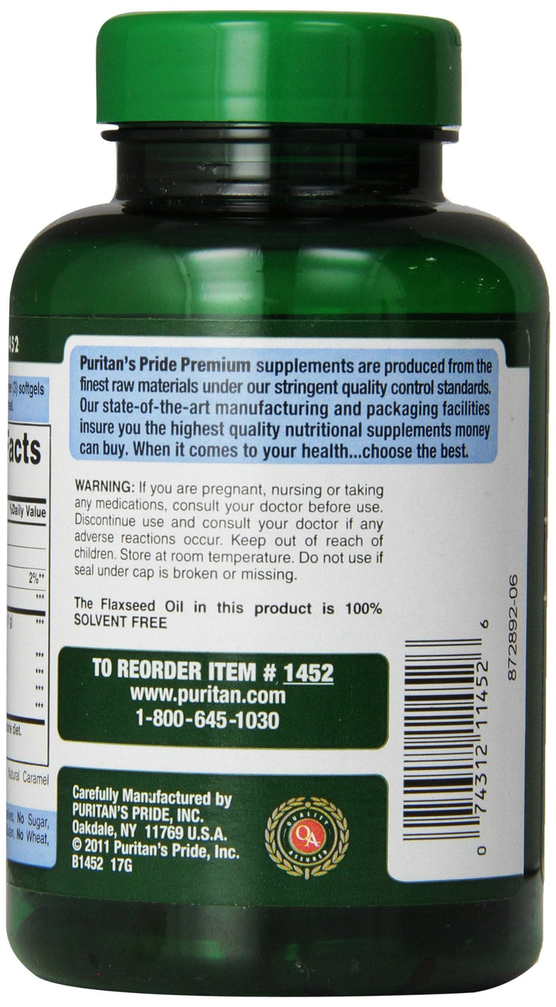 Puritan's Pride Premium Natural Flax Oil 1000 mg Omega-3, 6 & 9 Cold Pressed, 120 Softgels - NewNest Australia