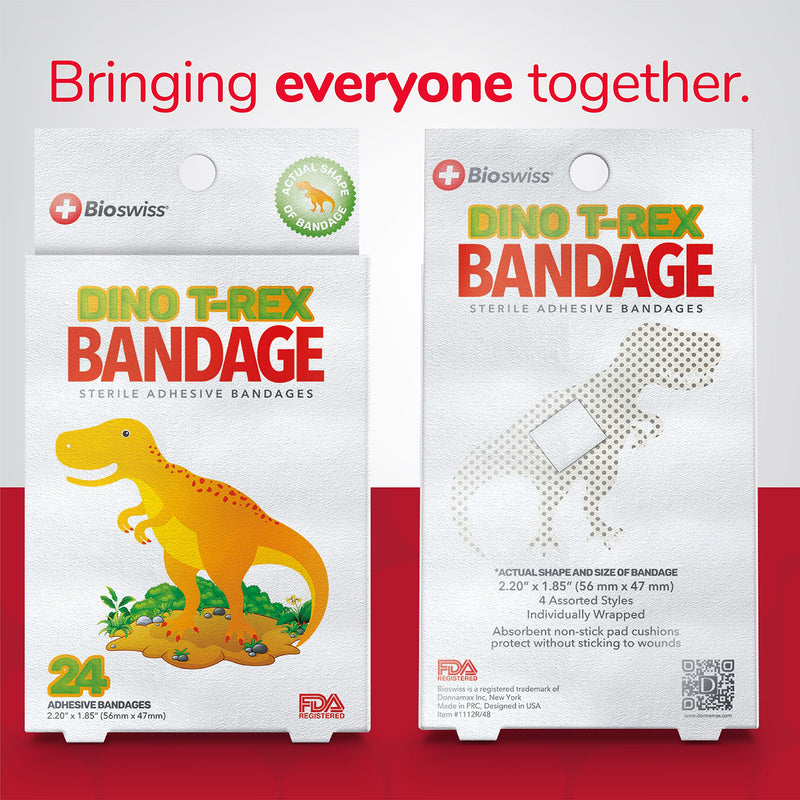 BioSwiss Kids Bandaids | 24pcs Self-Adhesive Sterile Unique Shaped Bandages Colorful Funny Cute Toddler Girls & Boys, Adults First Aid, Protect Scrapes and Cuts | Wellness for Everyone (Dino T-Rex) Dino - NewNest Australia