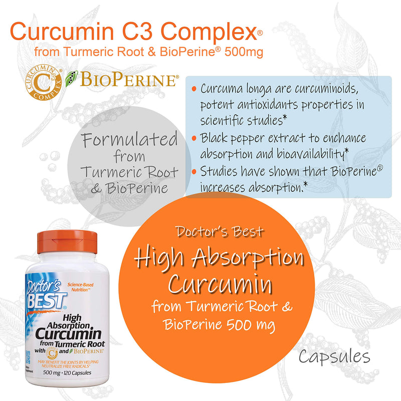 Doctor's Best DRB-00107 High Absorption Curcumin From Turmeric Root with C3 Complex & BioPerine 500mg (120 Capsules) - NewNest Australia