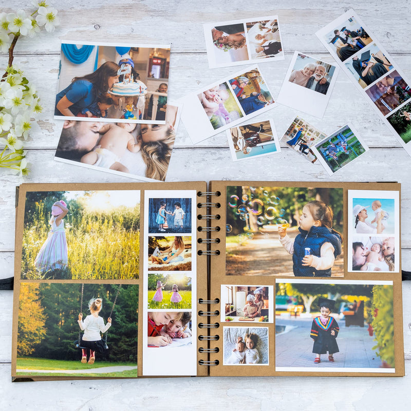 Bstorify Scrapbook Album 60 Pages (8 x 8 inch) Brown Thick 200gsm Kraft Paper, Corner Protectors - Scrap Book, Ribbon Closure - Ideal for Your Scrapbooking Albums, Art & Craft Projects 8 x 8 inches - NewNest Australia