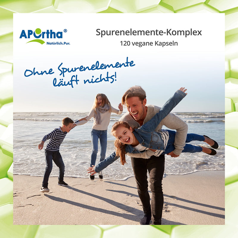 APOrtha® trace element complex - 120 vegan capsules with 6 trace elements for basic care manganese, copper, iodine, selenium, molybdenum and chromium, natural fillers spirulina and alfalfa, allergen-free - NewNest Australia