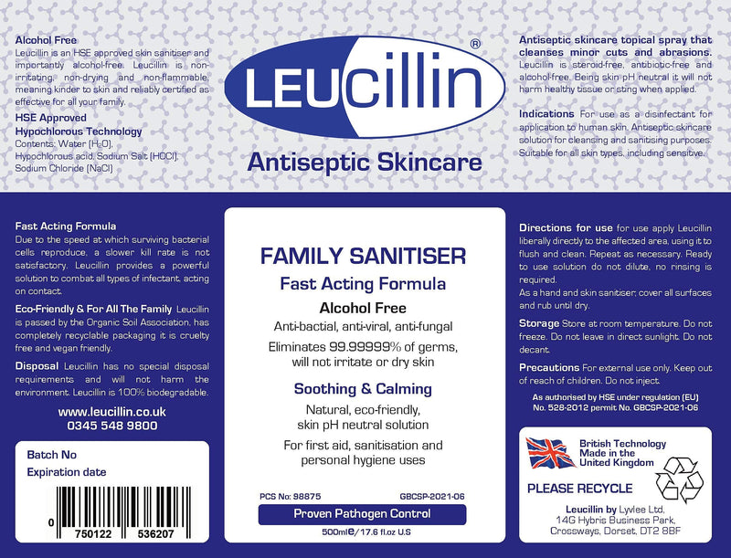 Leucillin Family Sanitiser | Alcohol Free Antibacterial, Antifungal & Antiviral Antiseptic Spray Disinfectant | for Hands, Face, Skin, Your Home & Pets (500ml) - NewNest Australia