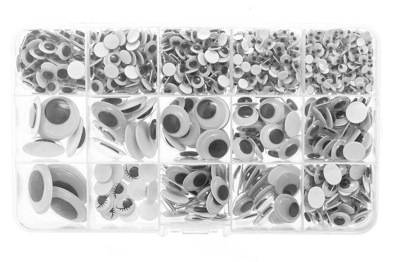 Variety Value Pack SANC 1 Box/lot (Approx.1120 pcs) 0.16 inches (4mm) to 1 inch (25mm) Round Plastic self-Adhesive Black Googly Wiggle Eyes Wide Variety Assorted Sizes - NewNest Australia