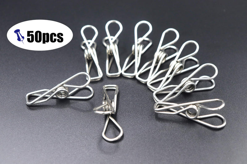 NewNest Australia - FGen 50pcs Mini Clip 1.7-inch Stainless Steel, Clothesline, Bag Seal, Paper Clip, Clip Socks, Etc. 