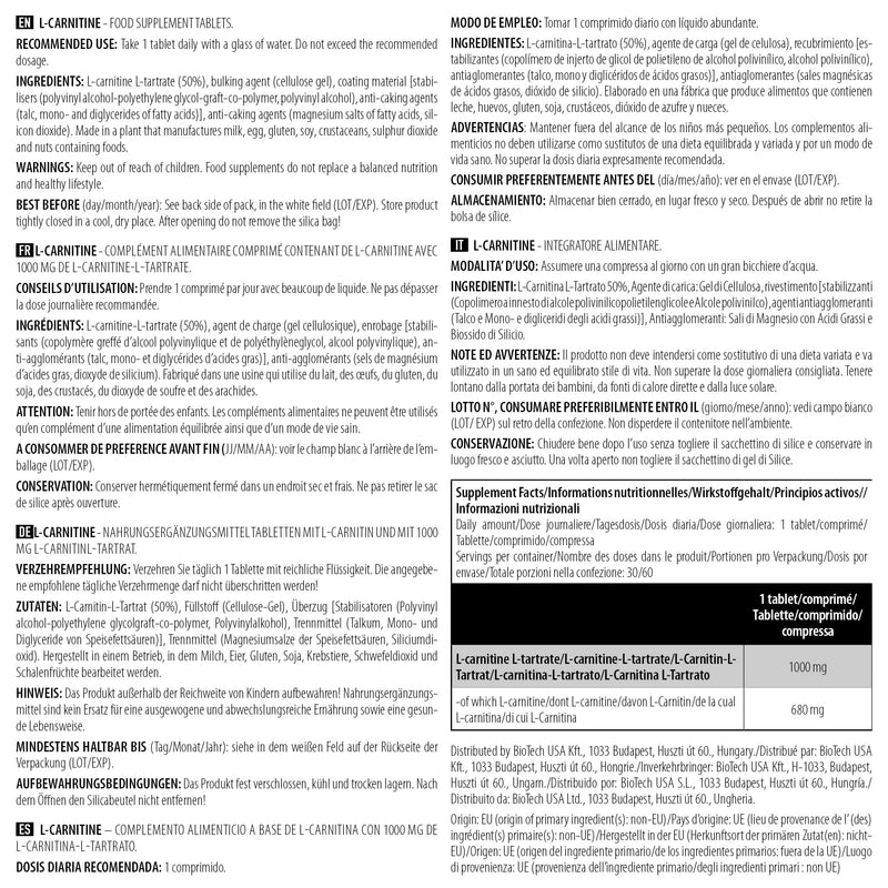L-Carnitine 1000 Mg 30 Tablets - NewNest Australia