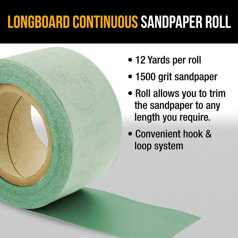 Dura-Gold Premium - 1500 Grit Green Film - Hook & Loop Backing Longboard Continuous Sandpaper Roll, 2-3/4" Wide, 12 Yards Long - For Automotive Detailing, Fine Color Sanding, Long Board Sander Blocks 1500-Grit - NewNest Australia