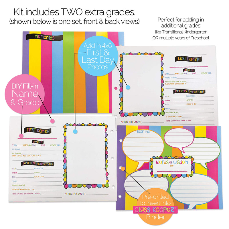 School Memory Scrapbook Refill Extra Pages Kits (Two Grades) for First & Last Day of School for Class Keeper Memory Keepsake Book for Girls Pastel for Girls - NewNest Australia