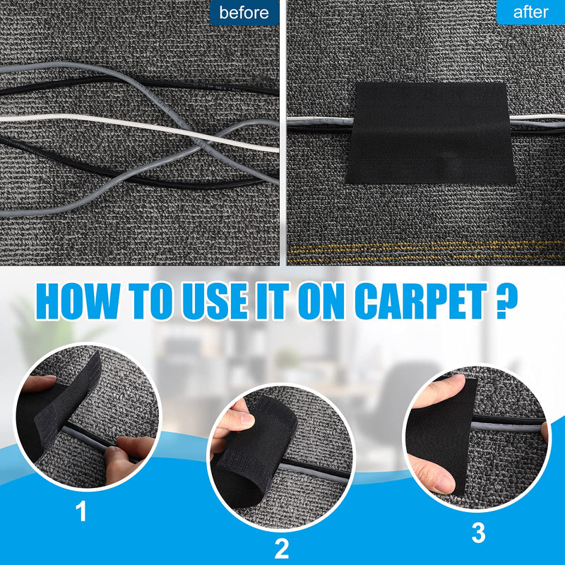 Cable Grip Floor Cable Cover Cords Cable Protector Cable Management Only for Commercial Office Carpet (Black,3 Pieces) 3 Pieces Black - NewNest Australia